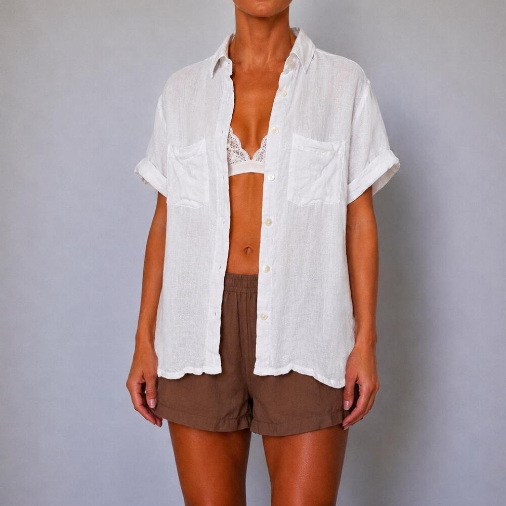 Vitamin A 100% Linen White Oversized Coastal Beach Luxury Button Up Size M NWOT